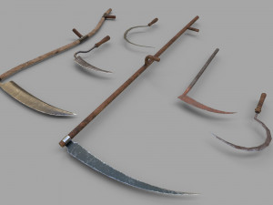 pack of 6 medieval farm scythe and sickles 3Dモデル