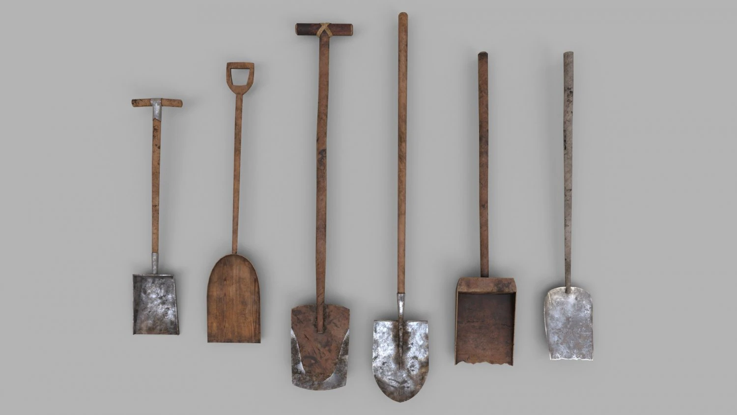 pack of 6 medieval shovels 3D Model .c4d .max .obj .3ds .fbx .stl .blend