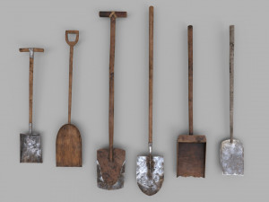 pack of 6 medieval shovels 3D Model