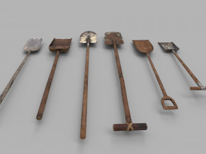 pack of 6 medieval shovels 3D Model