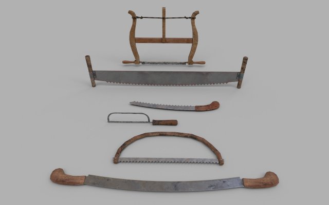 pack of 6 medieval saws and hacksaws 3D Модель .c4d .max .obj .3ds .fbx .stl .blend 