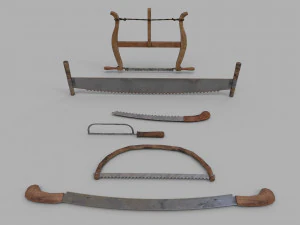 6 件装中世纪锯子和钢锯 3D 模型