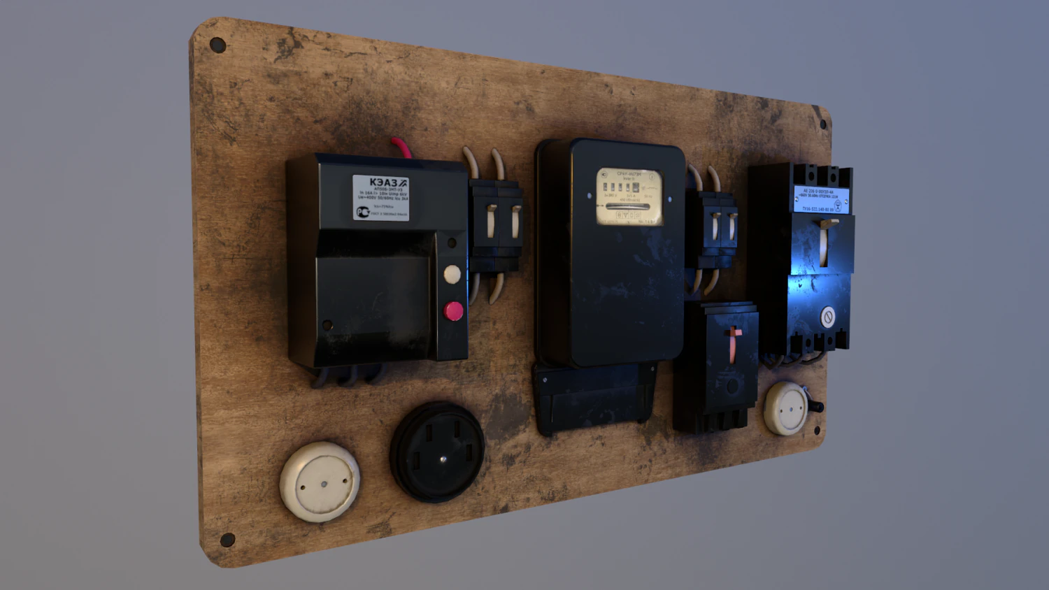 Vintage Soviet Electrical Panel with Electricity Meter 3D Model .c4d .max .obj .3ds .fbx .stl .blend 