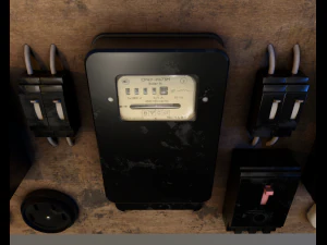 Vintage Soviet Electrical Panel with Electricity Meter 3D Model