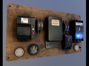 Vintage Soviet Electrical Panel with Electricity Meter 3D Model