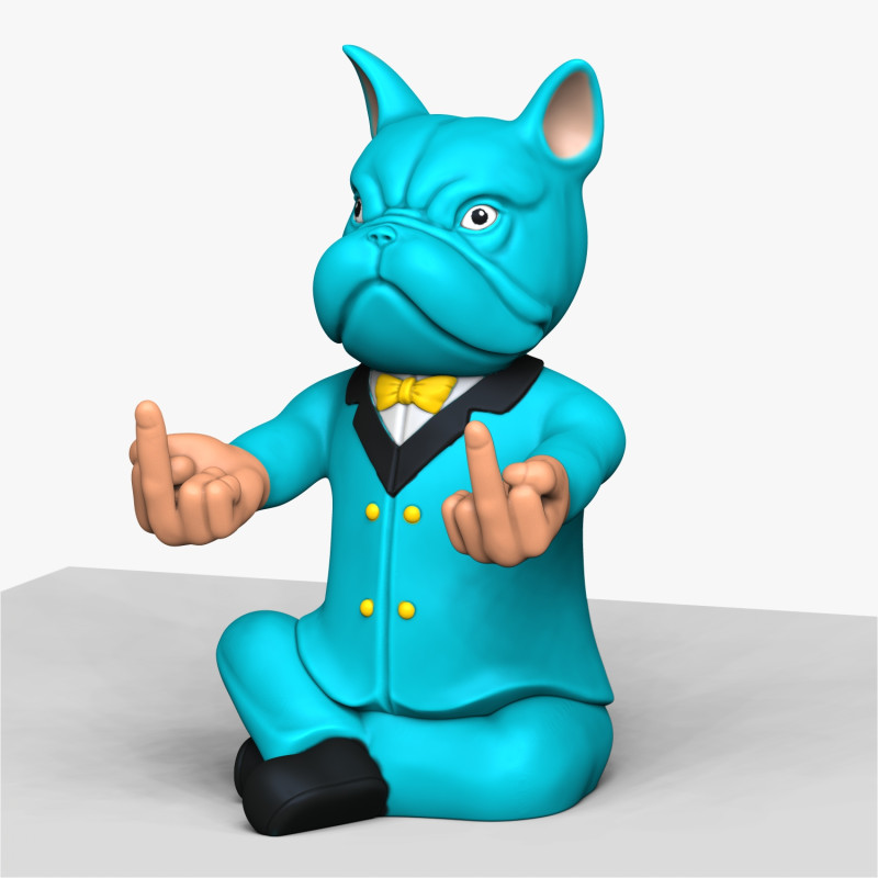 Middle Finger BullDog 3Dプリントモデル .c4d .max .obj .3ds .fbx .stl .blend 