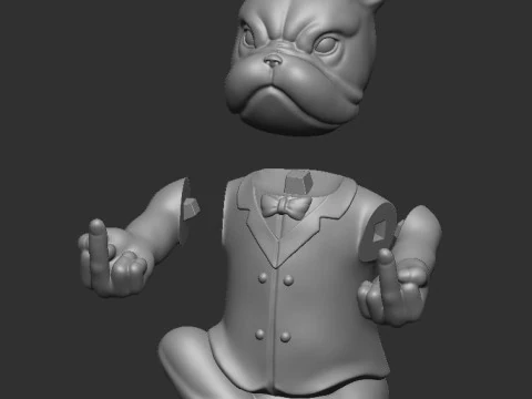 中指ブルドッグ 3Dプリントモデル