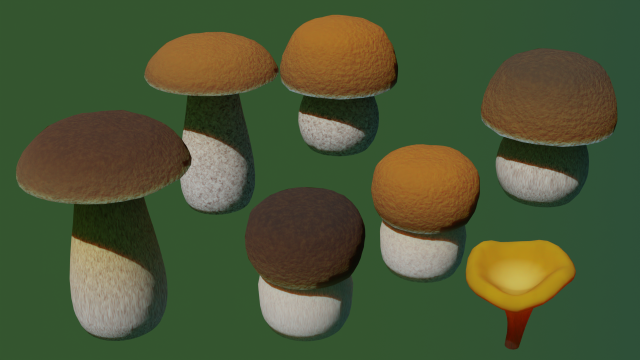 Low-poly mushrooms pack 3D Модель .c4d .max .obj .3ds .fbx .stl .blend 
