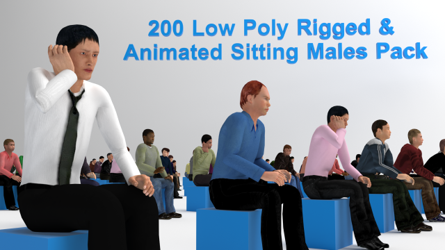 Low Poly Rigged and Animated Sitting Males Pack - 200 Pieces Model 3D .c4d .max .obj .3ds .fbx .stl .blend 