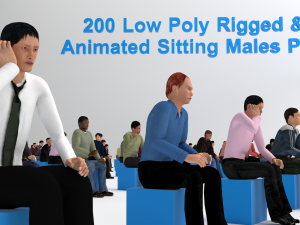 Low Poly Rigged and Animated Sitting Males Pack - 200 Pieces 3D Model