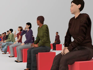 Low Poly Rigged and Animated Sitting Females Pack - 200 Pieces 3D Model