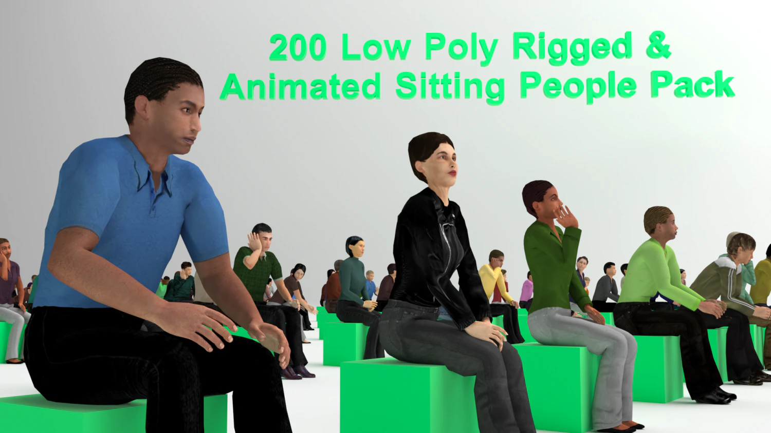 Low Poly Rigged and Animated Sitting People Pack - 200 Pieces 3D Model .c4d .max .obj .3ds .fbx .stl .blend 