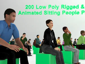 Pack de personnes assises Low Poly truqu&eacute;es et anim&eacute;es - 200 pi&egrave;ces Modèle 3D