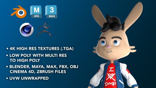 Cartoon Rabbit 3Dモデル .c4d .max .obj .3ds .fbx .stl .blend 
