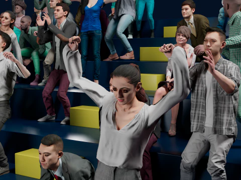 Pacchetto Low Poly People - Pacchetto da 95 pezzi di persone animate tifose Modello 3D