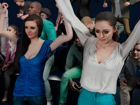 Low Poly People Pack - 95 Pieces Cheering Animated People Pack 3D Model