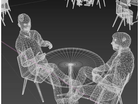 Low Poly Animated People Pack - 95 Pieces Cafe Animated People Pack 3D Model