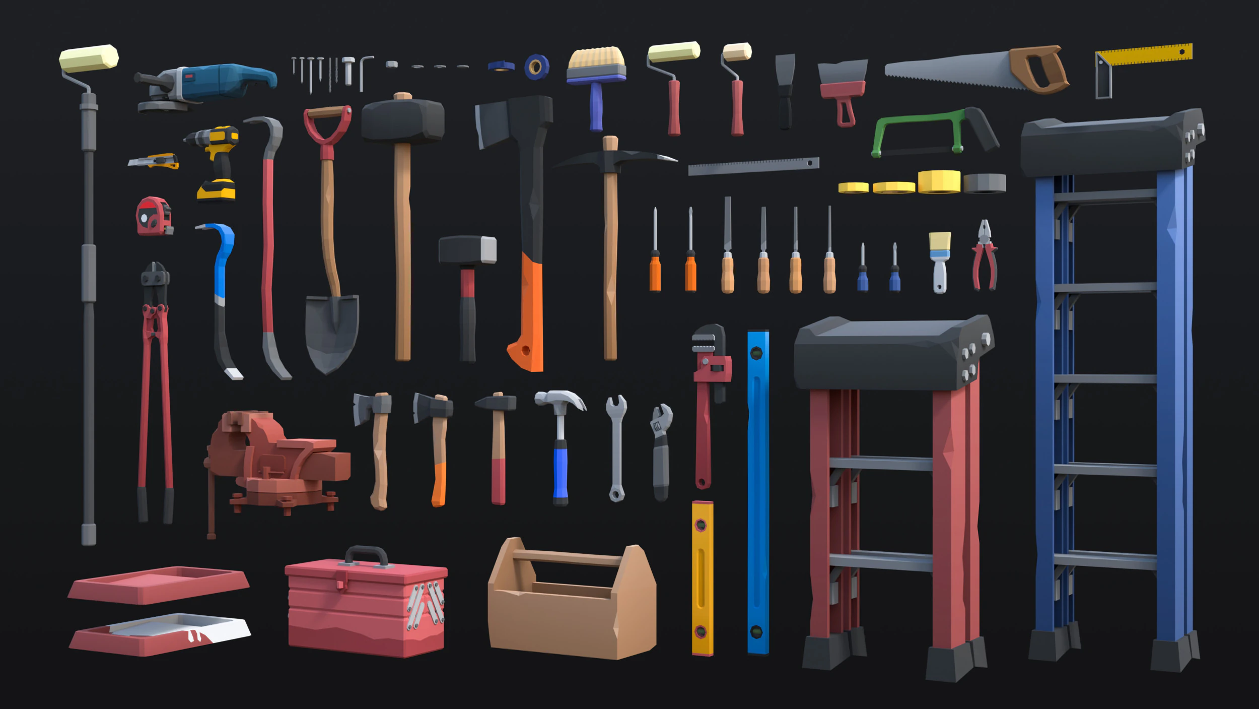 Tools Pack - Lowpoly 3D Model .c4d .max .obj .3ds .fbx .stl .blend 