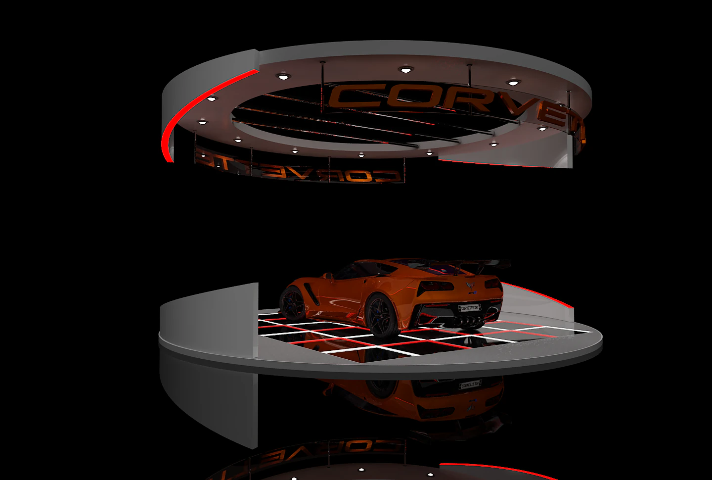 Booth Car Exposition 3D Model .c4d .max .obj .3ds .fbx .stl .blend 