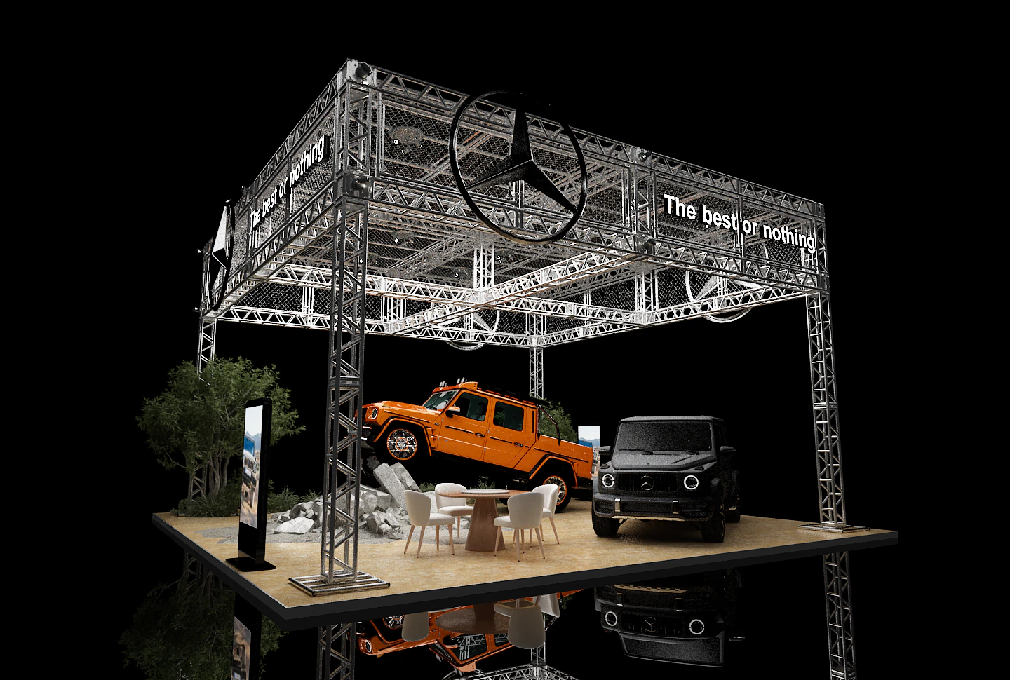 Booth Car Exposition Mercedes 3D Model .c4d .max .obj .3ds .fbx .stl .blend