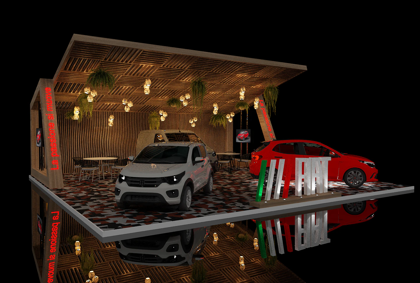 Booth Car Exposition FIAT 3D Model .c4d .max .obj .3ds .fbx .stl .blend 