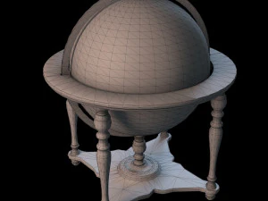 vintage world globe on wooden stand pbr- 3D Model