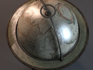 vintage world globe on wooden stand pbr- Model 3D