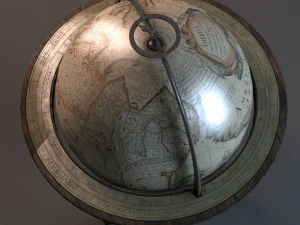 vintage world globe on wooden stand pbr- 3D Model