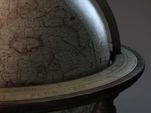 vintage world globe on wooden stand pbr- 3D Model