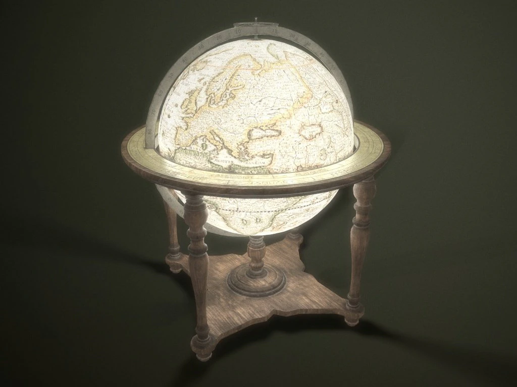 vintage world globe on wooden stand pbr- 3D Model .c4d .max .obj .3ds .fbx .stl .blend 