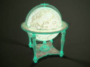 vintage world globe on wooden stand pbr- Model 3D