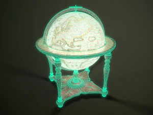 vintage world globe on wooden stand pbr- 3D Model