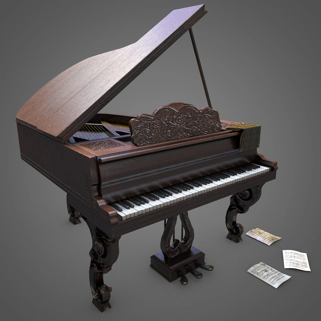 Rococo carved grand piano pbr 3D Model .c4d .max .obj .3ds .fbx .stl .blend 