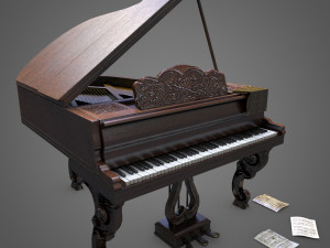 Rococo carved grand piano pbr Model 3D