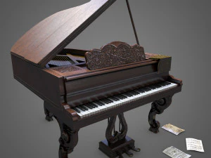 Rokoko oyma kuyruklu piyano pbr 3D Model