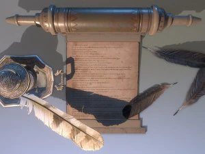 钢笔与墨水池 PBR 低聚 3D 模型