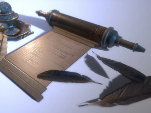 钢笔与墨水池 PBR 低聚 3D 模型