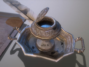 fountain pen with inkwell pbr low-poly 3D Модель