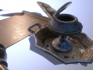 fountain pen with inkwell pbr low-poly 3D Модель