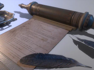 钢笔与墨水池 PBR 低聚 3D 模型