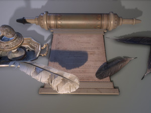 fountain pen with inkwell pbr low-poly 3D Модель