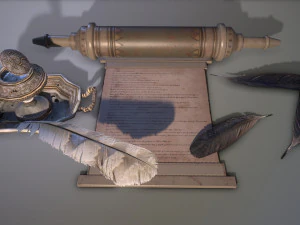 钢笔与墨水池 PBR 低聚 3D 模型