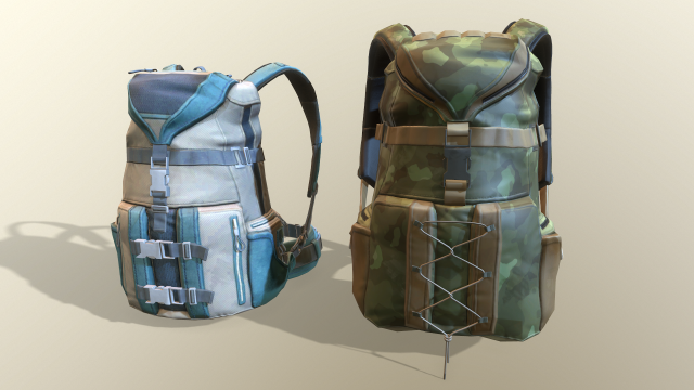 2 travel backpacks low-poly 3D मॉडल .c4d .max .obj .3ds .fbx .stl .blend 