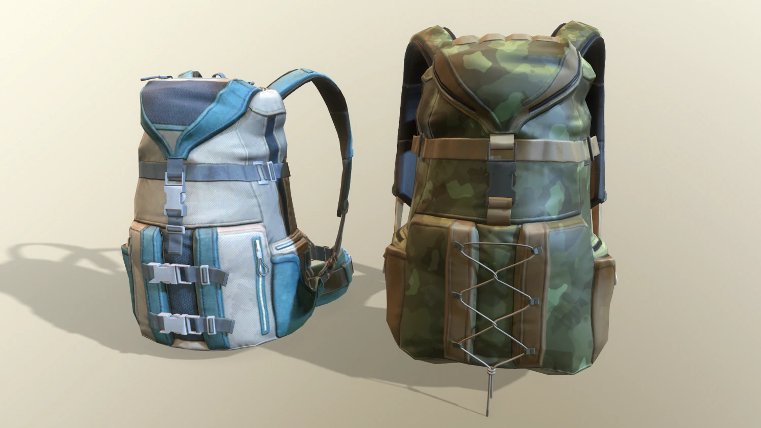 2 travel backpacks low-poly 3D Model .c4d .max .obj .3ds .fbx .stl .blend 