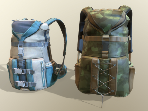 2 travel backpacks low-poly 3D Model
