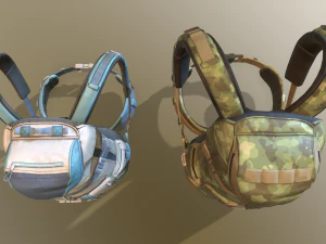 2 travel backpacks low-poly 3D Model