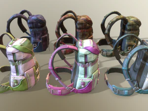 2 travel backpacks low-poly 3D Model