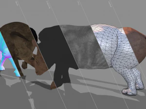 Бык и носорог сражаются в низкополигональной игре 3D Модель