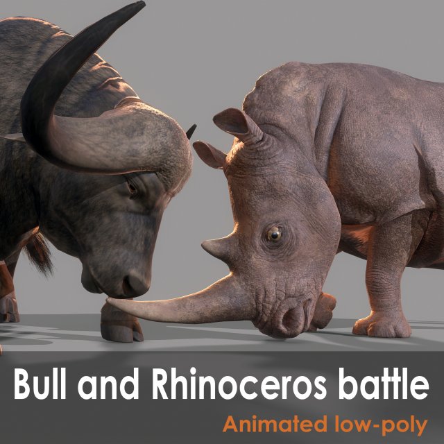 Bull and rhinoceros battle low-poly Modelo 3D .c4d .max .obj .3ds .fbx .stl .blend 