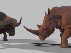 Бык и носорог сражаются в низкополигональной игре 3D Модель